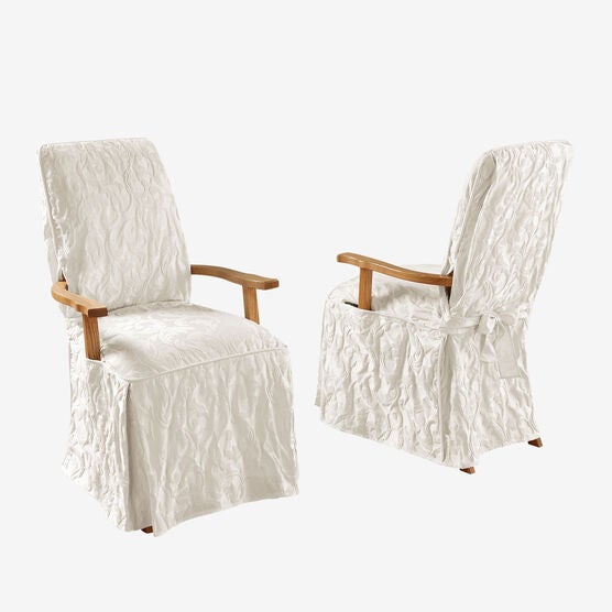 Matelasse Long Dining Room Chair Cover With Arms Dining Chairs