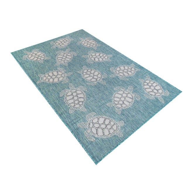 Liora Manne Carmel Seaturtles Indoor/Outdoor Rug Aqua 23 inchesX7 feet 6 inches, , alternate image number null