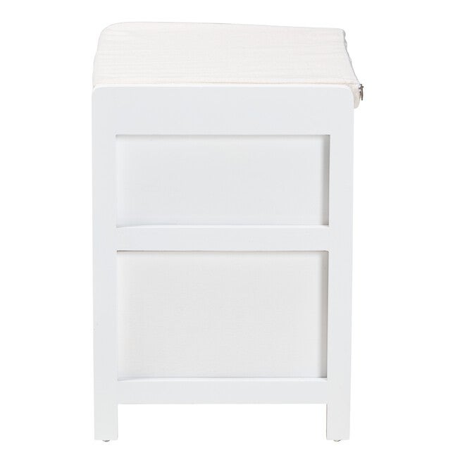 Bastian Modern And Contemporary Light Beige Fabric And White Finished Wood 3-Drawer Storage Bench With Natural Rattan, , alternate image number null