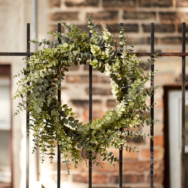 Mixed Eucalyptus Leaf Foliage Wreath With Twig Accents 29 inchesD, , on-hover image number null