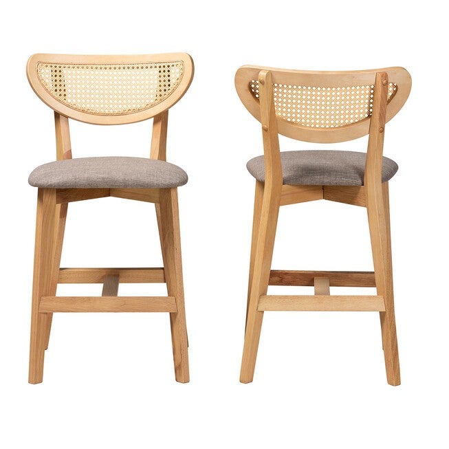 Dannell Mid-Century Modern Grey Fabric and Natural Oak Finished Wood 2-Piece Counter Stool Set, , alternate image number 14