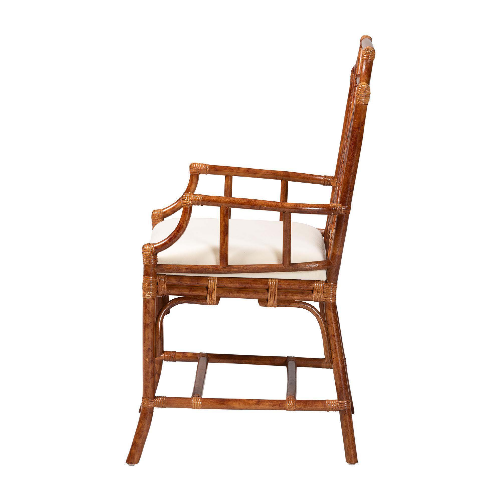 Esmery Marbled Tortoise Natural Rattan Dining Chair with Armrest, BROWN, alternate image number 3