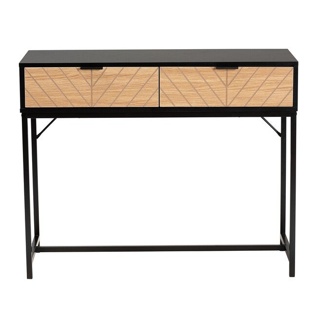 Jacinth Modern Industrial Two-Tone Black And Natural Brown Finished Wood And Black Metal 2-Drawer Console Table, , alternate image number null