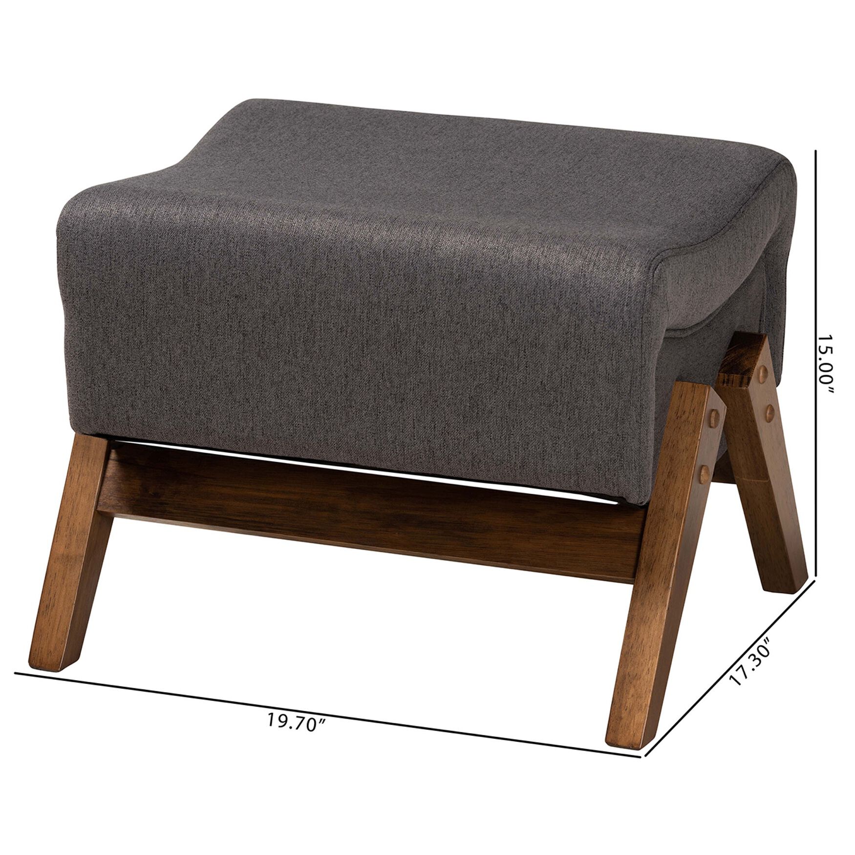 Hanson Mid-Century Modern Dark Grey Fabric And Walnut Brown Finished Wood Ottoman, , alternate image number 12