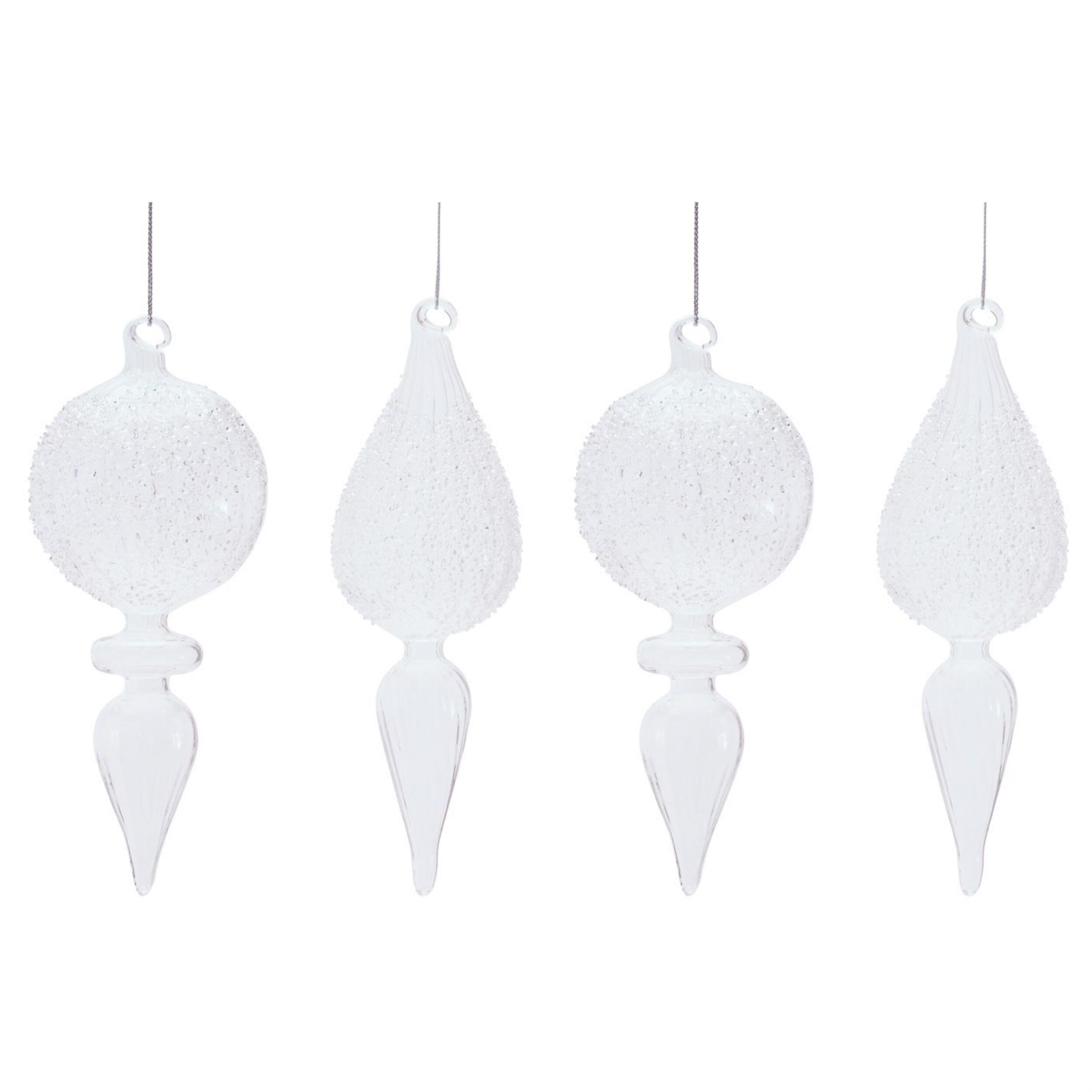 Frosted Textured Glass Finial Ornament (Set of 4), SILVER, alternate image number 2