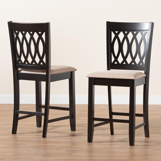 Florencia Modern Beige Fabric And Espresso Brown Finished Wood Counter Stool, , alternate image number null