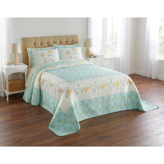 Margaret Embroidered Bedspread, LIGHT BLUE YELLOW, hi-res image number null