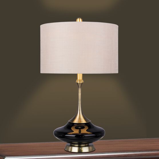 26.5" Black & Antique Brass Glass Table Lamp, BLACK ANTIQUE BRASS, hi-res image number null