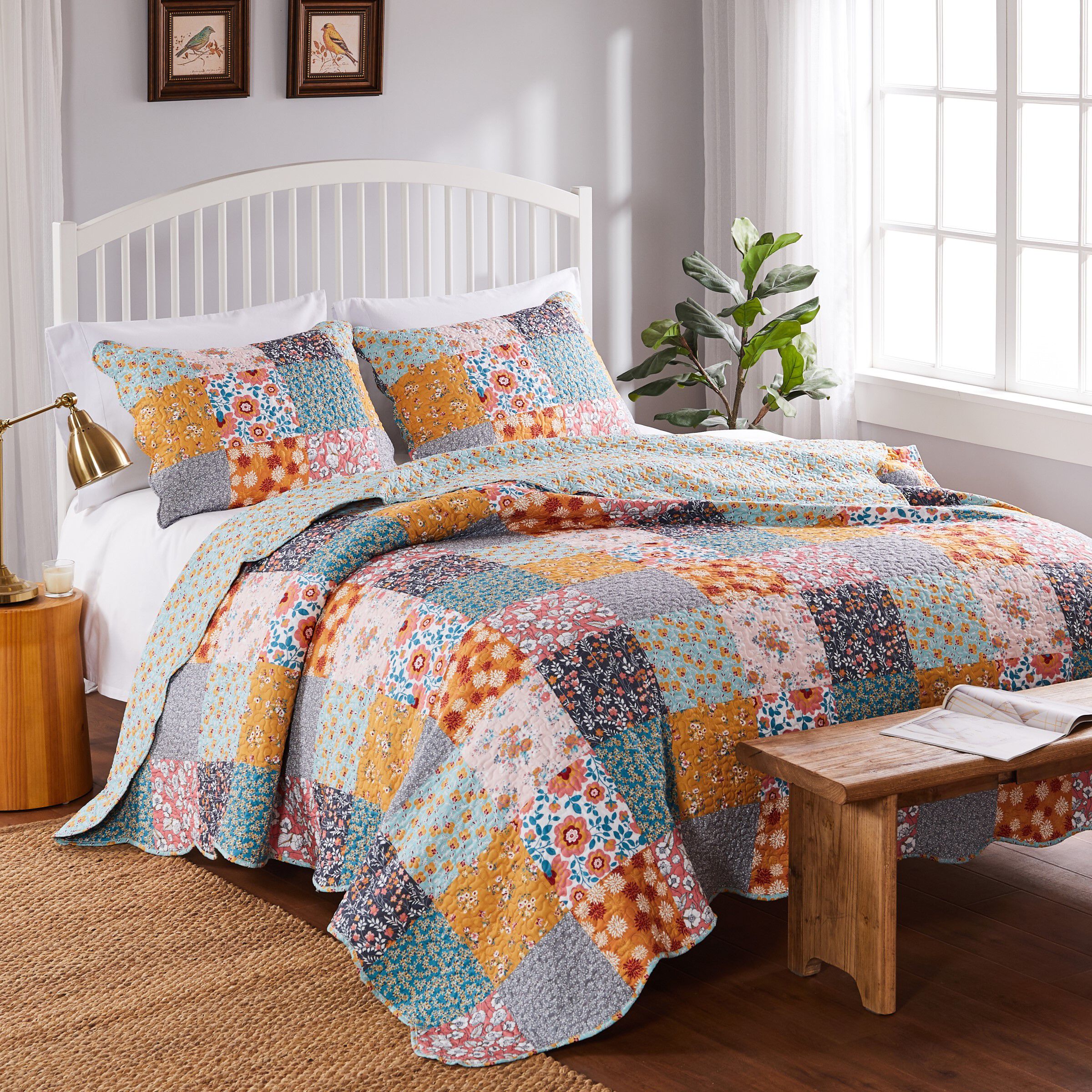 Carlie Calico Patchwork Cotton Quilt Set, CALICO PATCHES, hi-res image number 0