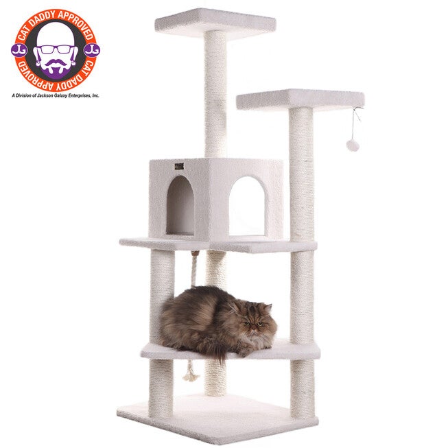 Real Wood 57 inches Fleece Covered Cat Tree Climber, IVORY, hi-res image number null