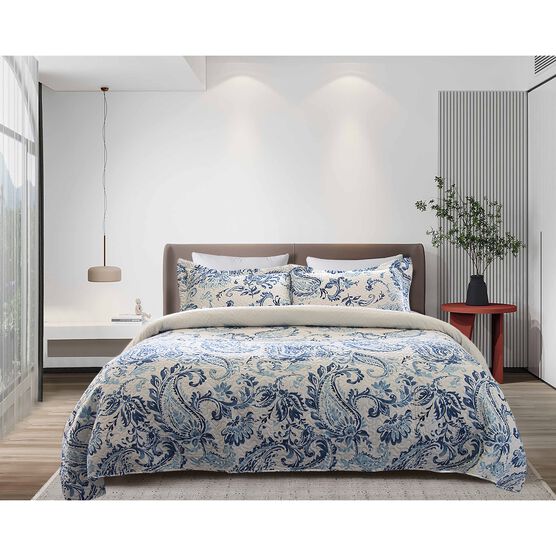 Kelly Paisley Printed Quilt Set, BLUE, hi-res image number null