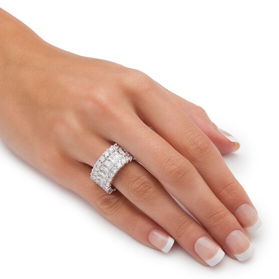 Platinum over Silver Baguette Eternity Bridal Ring Cubic Zirconia, , alternate image number null