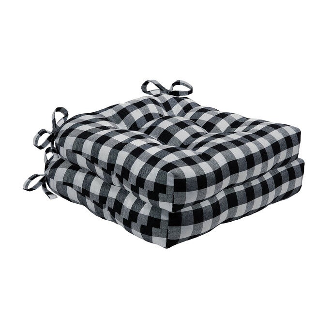 Buffalo Check Tufted Chair Seat Cushions Set of Two, BLACK WHITE, hi-res image number null