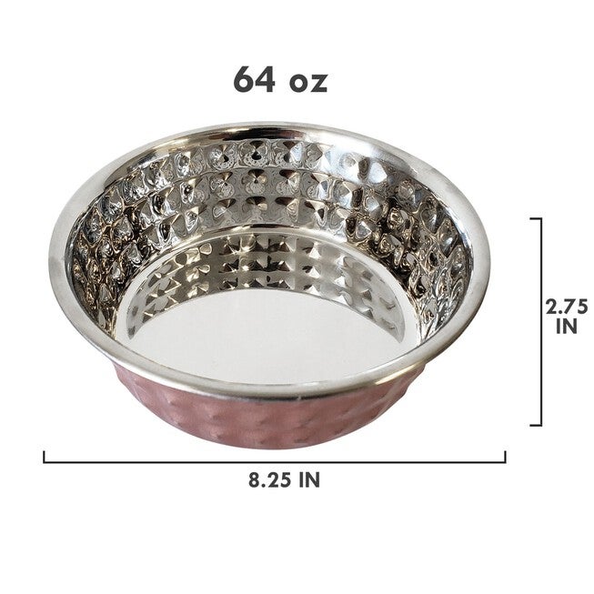 Stainless Steel Diamond Textured Dog Bowl - Rose Quartz, , alternate image number 2