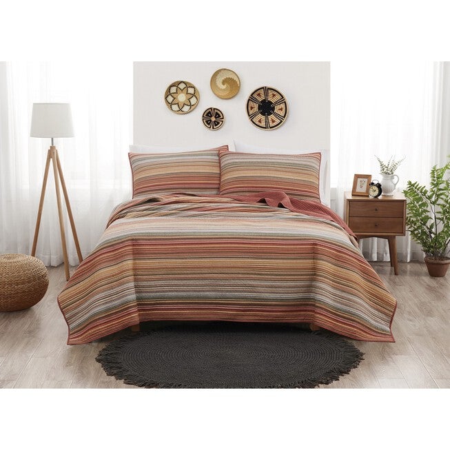 Sunset Stripe Yarn Dye 3 Piece Quilt Set, ORANGE, hi-res image number null