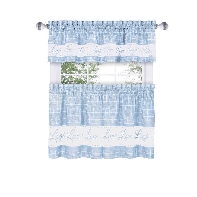 Live, Love, Laugh Window Curtain Tier Pair and Valance Set - 58x36, LIGHT BLUE, hi-res image number null