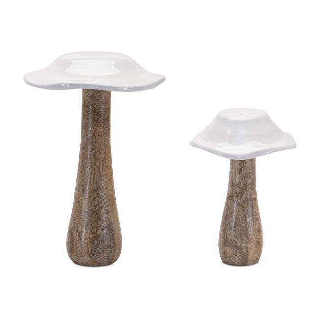 Wood Mushroom Decor (Set of 4), WHITE BROWN, hi-res image number null