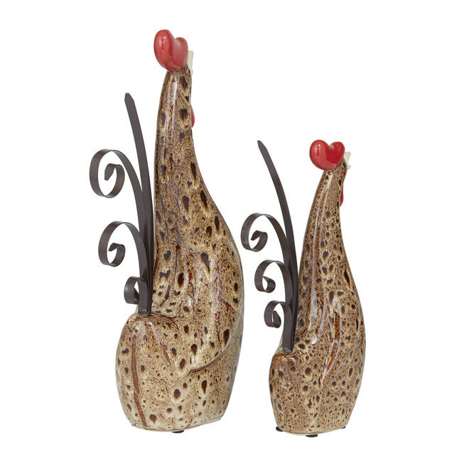 Set Of 2 Cream Ceramic Farmhouse Garden Sculpture, , on-hover image number null