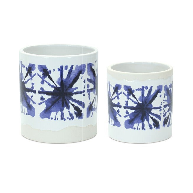 Pot (Set of 2) 4.5 inchesD x 5 inchesH, 5.5 inchesD x 6 inchesH Ceramic, WHITE/BLUE, hi-res image number null