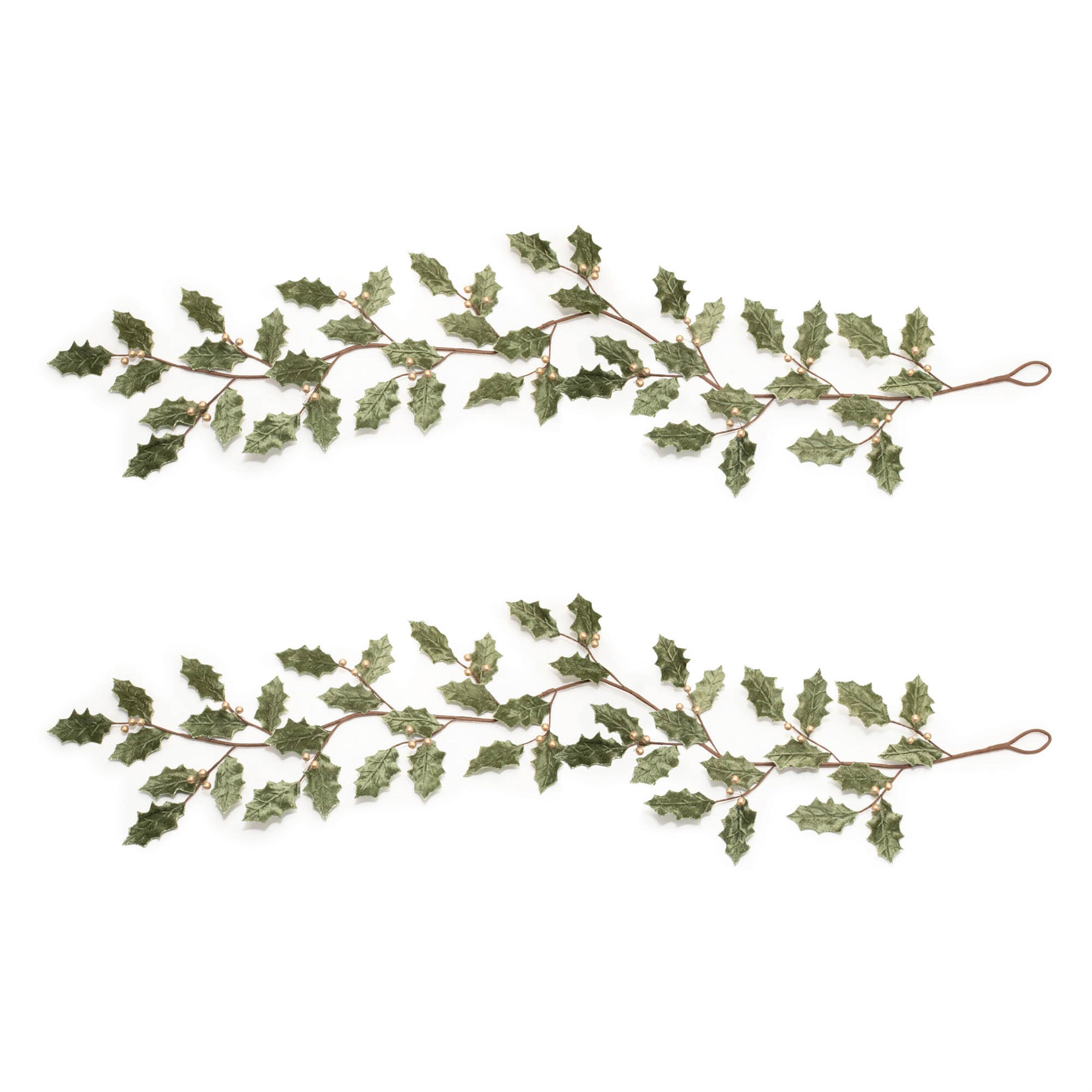 Glittered Holly Leaf Garland (Set of 2), GREEN GOLD, alternate image number 4