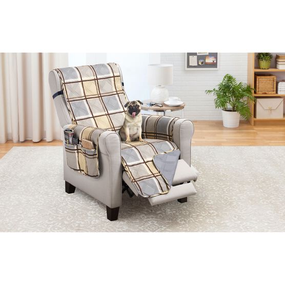 Printed Reversible Quilted Recliner Chair Protector, PLAID, hi-res image number null
