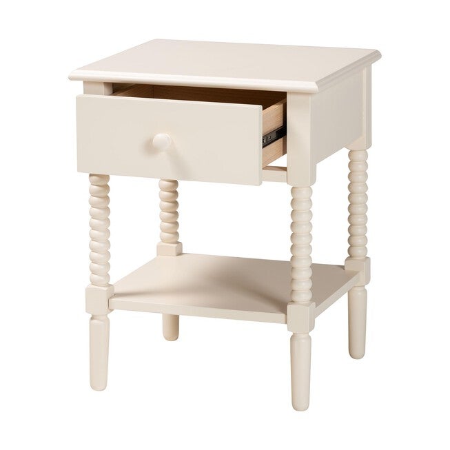 Baxton Studio Braith Farmhouse Black Spindle Wood 1-Drawer Nightstand, IVORY, alternate image number 2