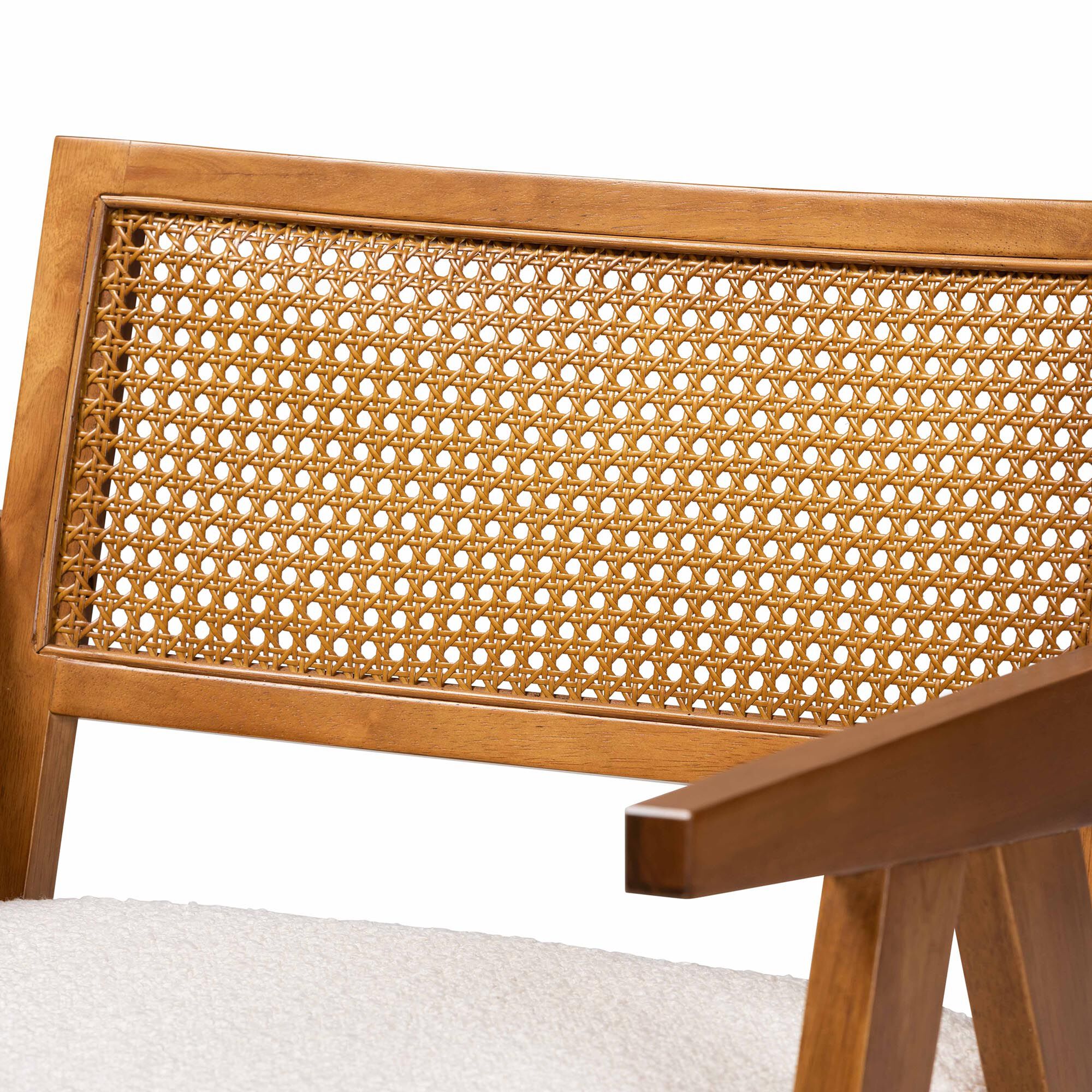 Jetsam Japandi Cream Boucle Fabric and Walnut Brown Finished Wood Arm Chair, CREAM, alternate image number 6