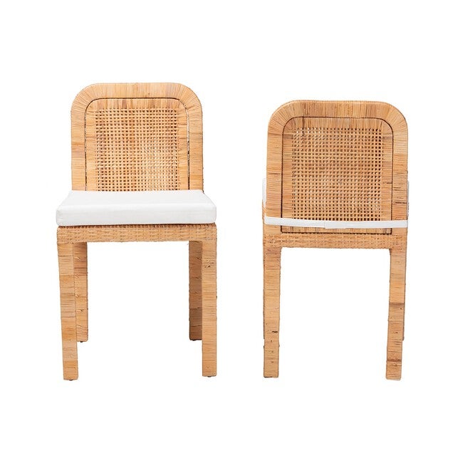 Zariah Modern Bohemian Natural Brown Rattan And Mahogany Wood 2-Piece Dining Chair Set, , on-hover image number 1