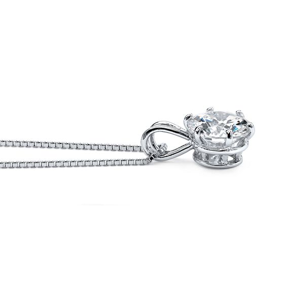 Platinum over Sterling Silver Pendant (9mm) Round Cubic Zirconia with 18" Chain, , alternate image number null