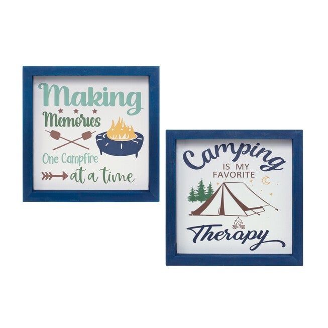 Camping Sign (Set of 4) 10 inchesSQ MDF, BLUE/WHITE/GREEN, alternate image number null
