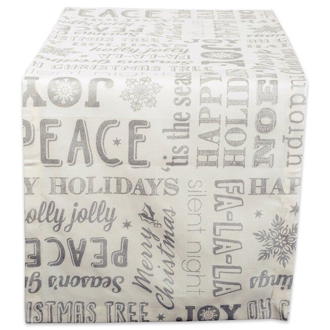 Silver Christmas Collage Table Runner 14x72, SILVER, hi-res image number null