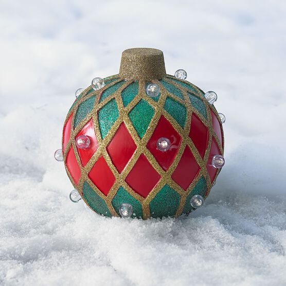 Small Pre-Lit Outdoor Ornament, RED GOLD GREEN Small Pre-Lit Outdoor Ornament, RED GOLD GREEN