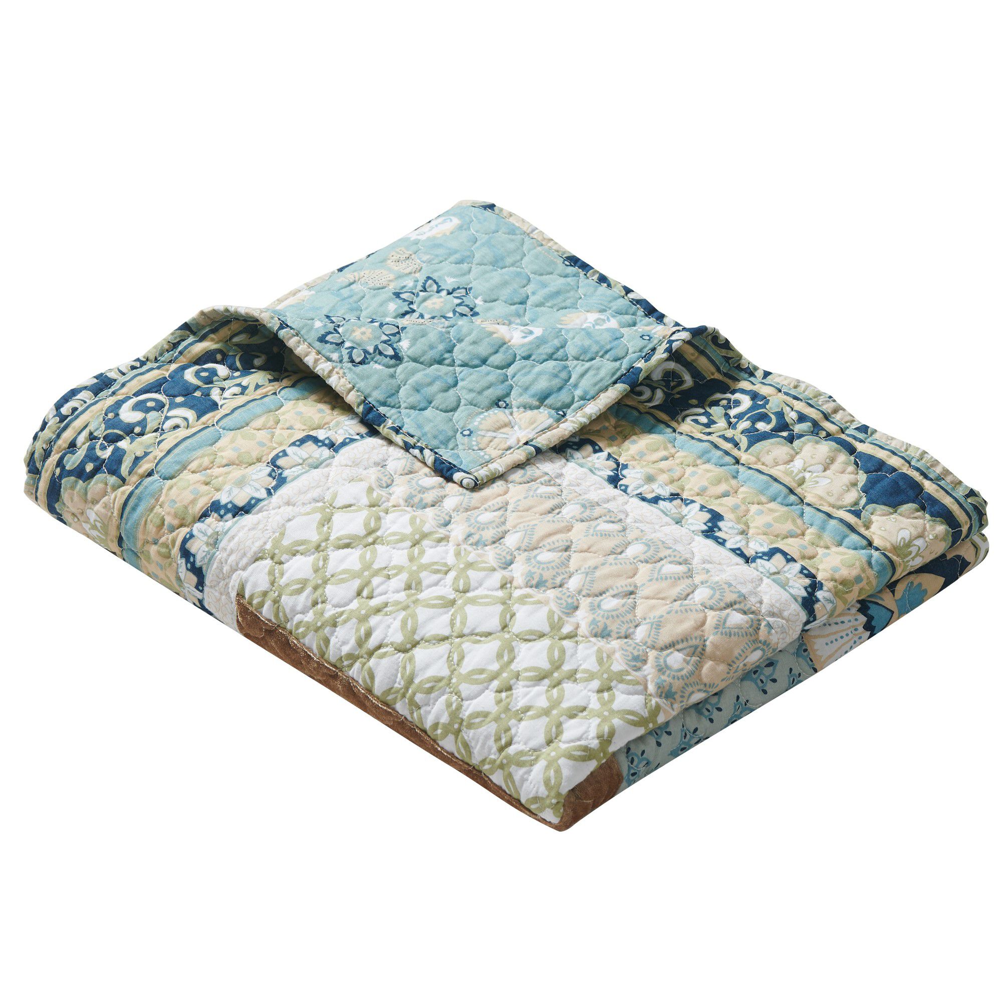 Thalia Bohemian Quilted Throw Blanket, Blue, BLUE, alternate image number 4