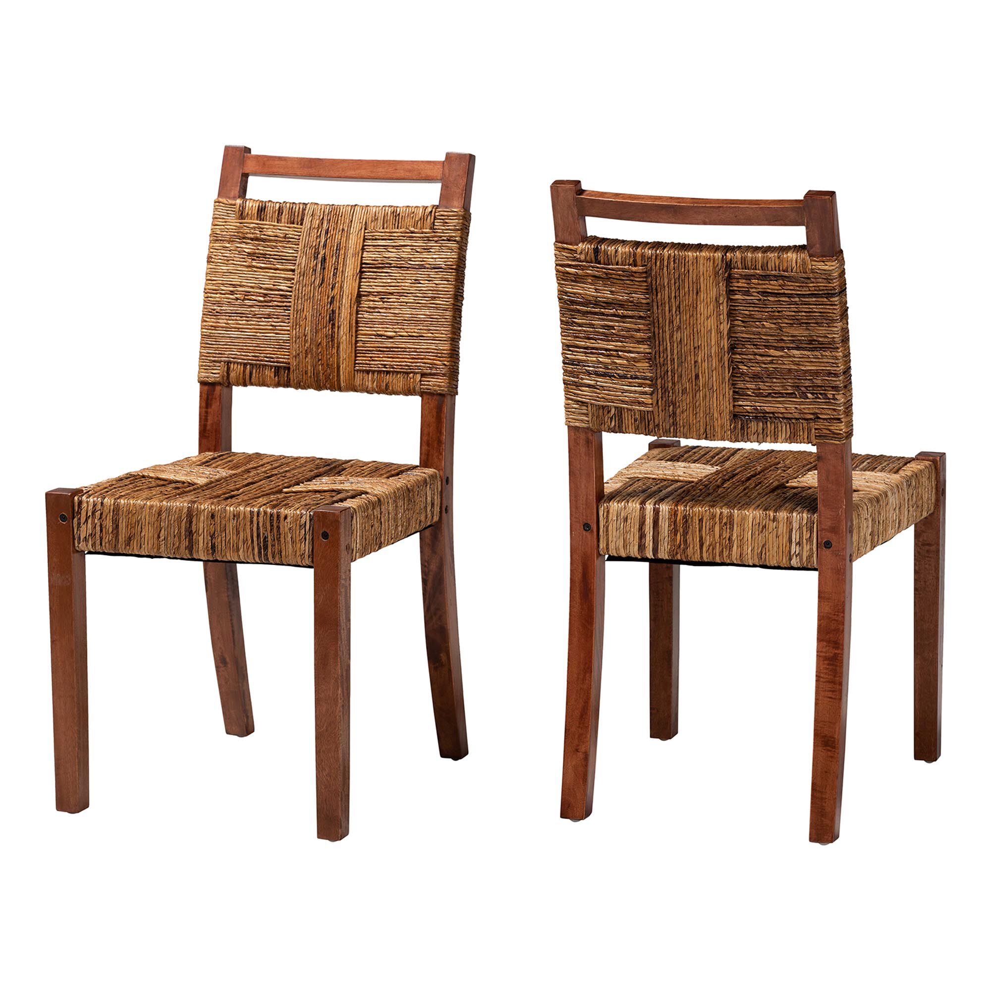 Chabela Handwoven Seagrass Dining Chair Set of 2- Solid Mango Wood Frame with Woven Seat and Backrest, BROWN, alternate image number 1
