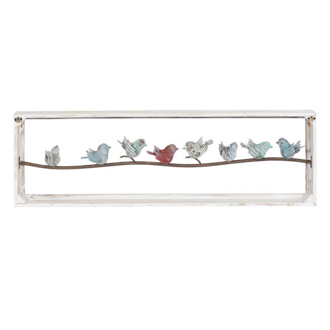 White Wood Farmhouse Birds Wall Decor, , on-hover image number 1