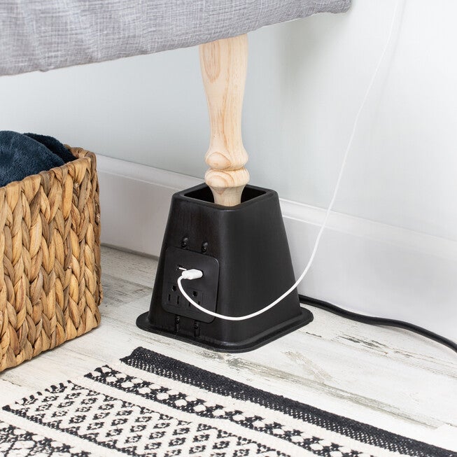 Set of 4 Bed Risers with Power Outlets & USB Ports, BLACK, hi-res image number null