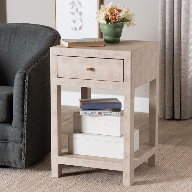 Dansby Modern Beige Faux Shagreen 1-Drawer End Table, BEIGE, hi-res image number 0