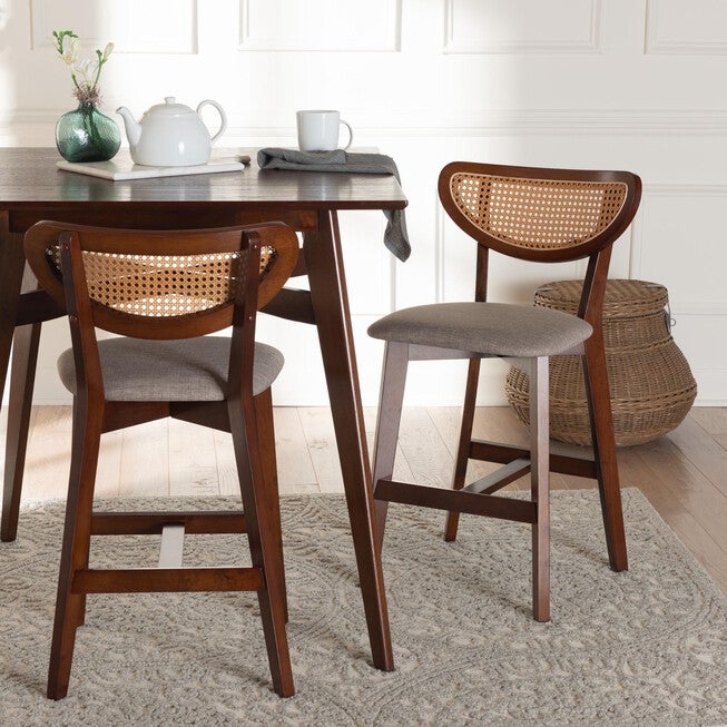 Dannell Mid-Century Modern Grey Fabric and Natural Oak Finished Wood 2-Piece Counter Stool Set, , alternate image number 11