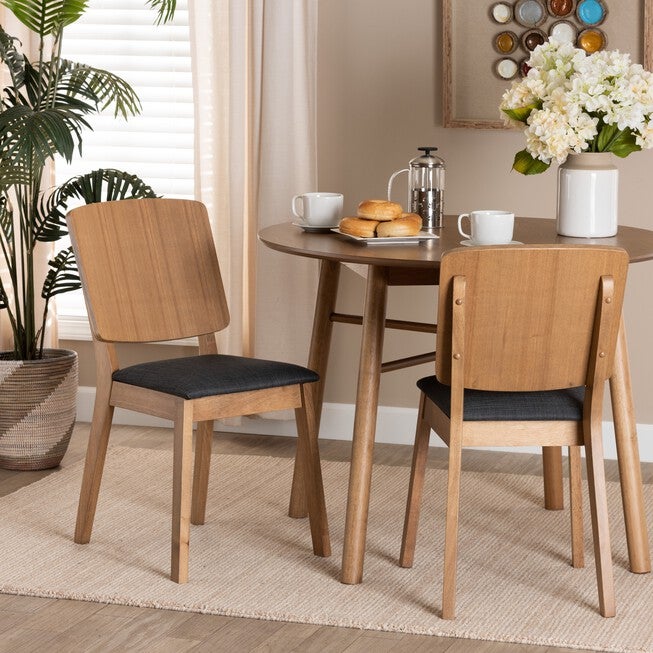 Denmark Mid-Century Modern Black Fabric And French Oak Brown Finished Rubberwood 2-Piece Dining Chair Set, , alternate image number 6
