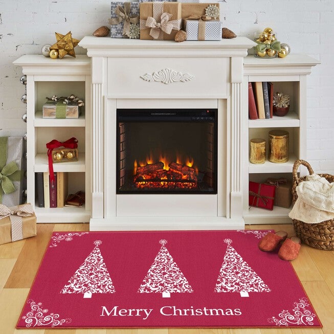 Ornamental Trees Red Kitchen Rug, , alternate image number null
