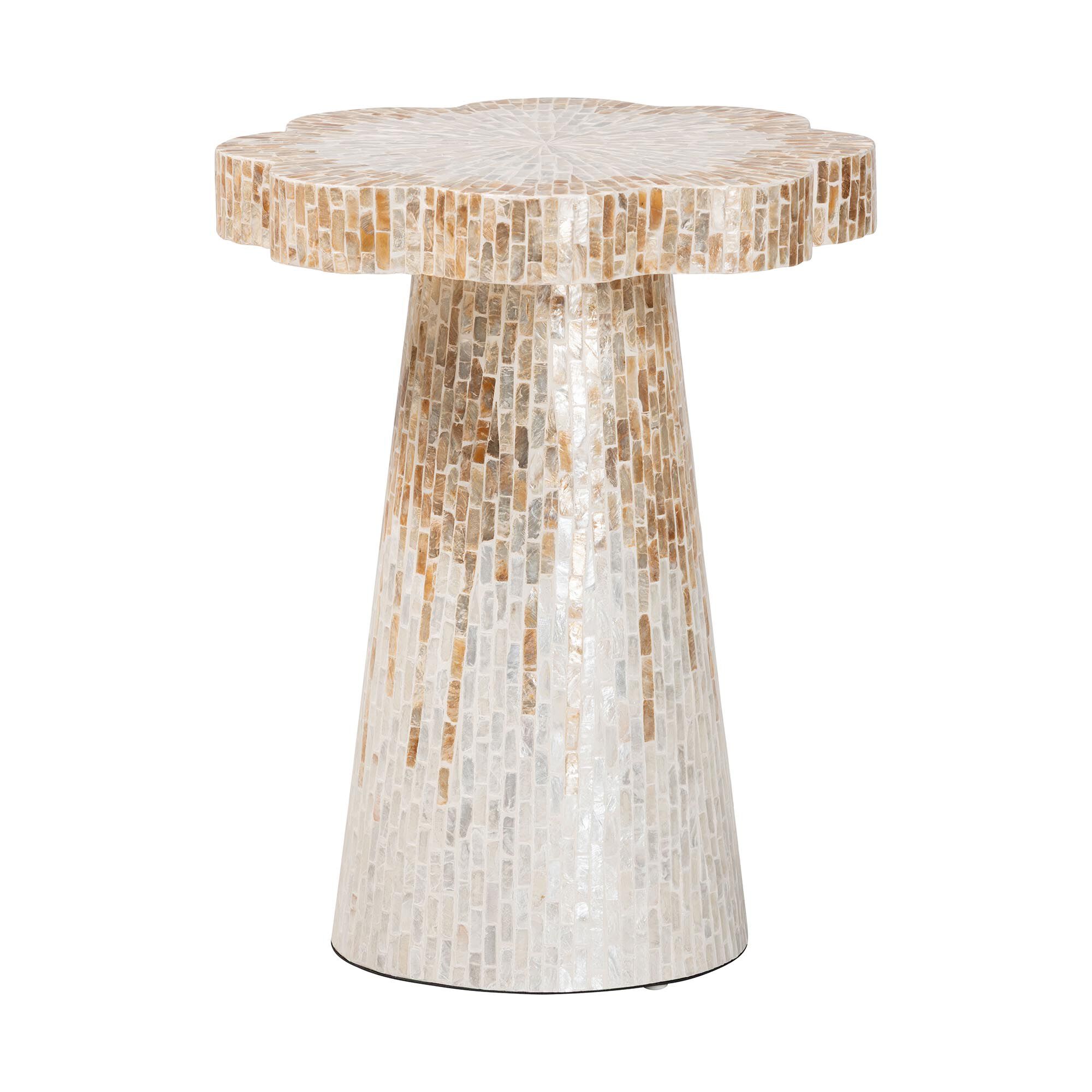 Beile Capiz Shell Pedestal End Table, WHITE, alternate image number 1