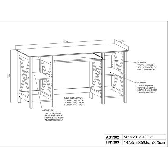 Honduras Washed Gray 58-Inch Writing Desk With 1 Laptop Credenza And 2 Open Shelf Writing Desk, , alternate image number null