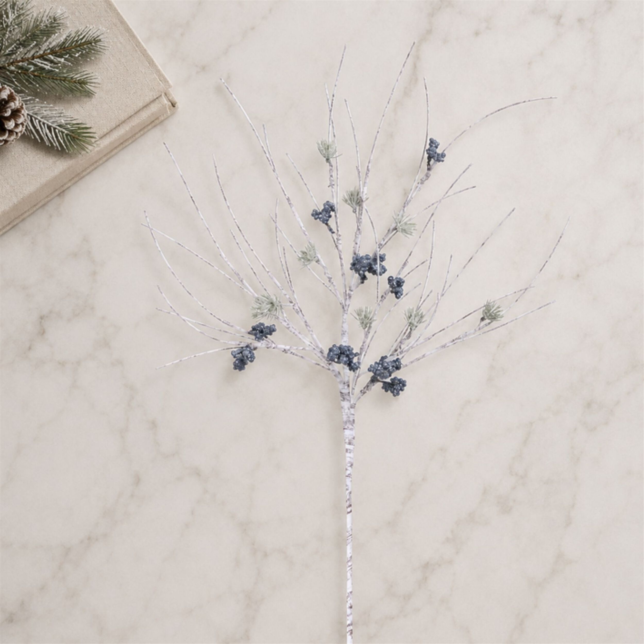 Birch Twig with Pine Spray (Set of 4), WHITE BLUE GREEN, alternate image number 2