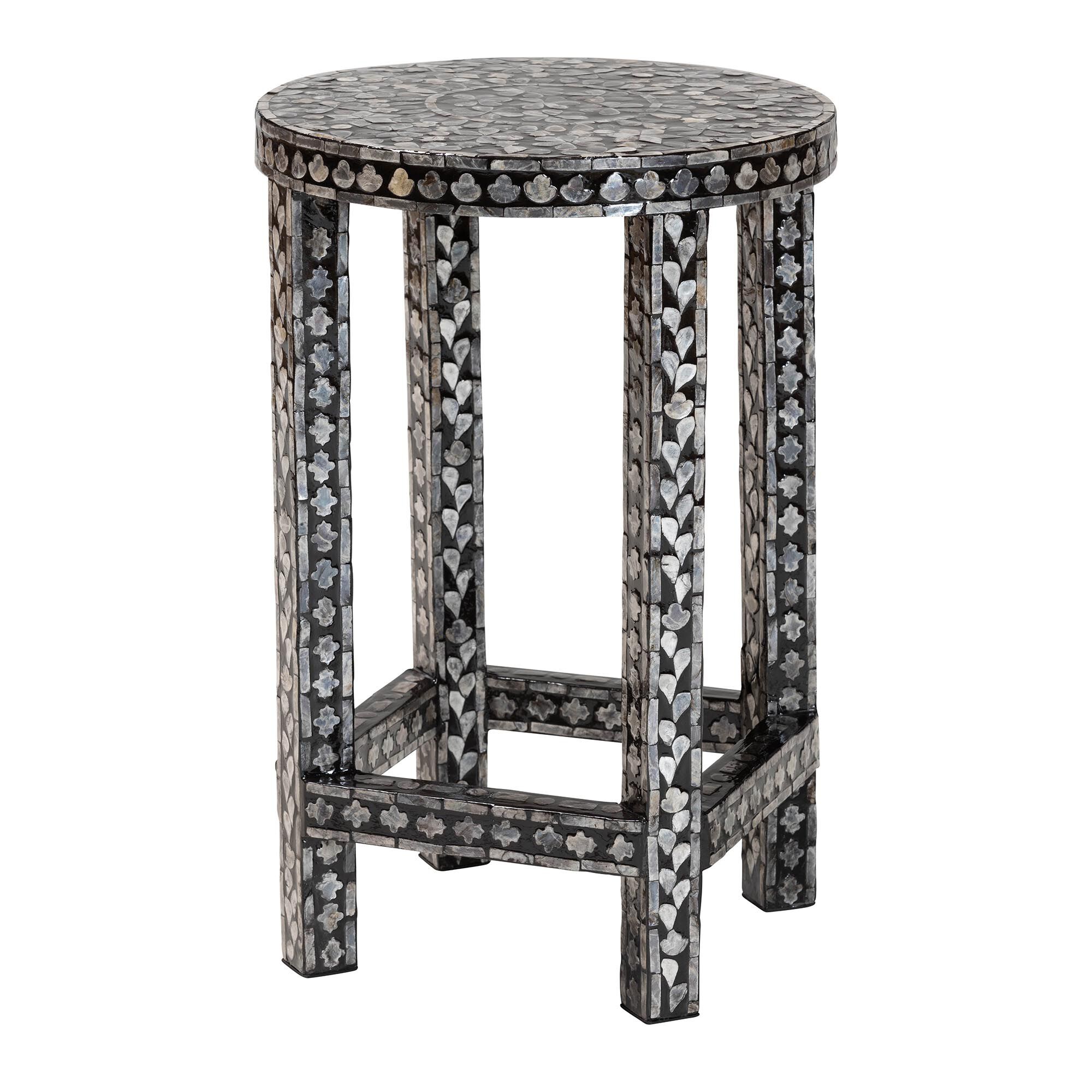 Elara Coastal Black and White Mother of Pearl Capiz Shell End Table, MOSAIC, alternate image number 1