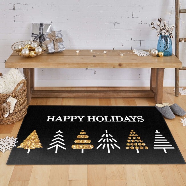 Holiday Trees Black Kitchen Rug, , alternate image number null
