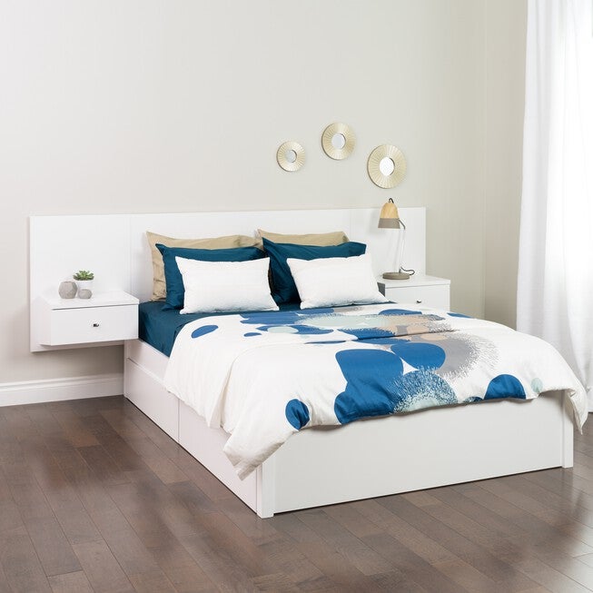 Floating Queen Headboard with Nightstands, White, , alternate image number 2