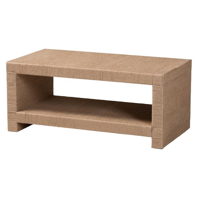Adaya Handwoven Jute Coffee Table - Rectangular Living Room Center Table with Open Shelf Storage, BROWN, alternate image number 1