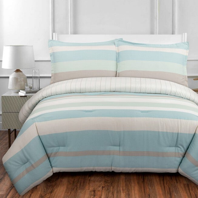 Coastal Stripe Duvet Cover Set, BLUE GREEN BROWN, hi-res image number 0
