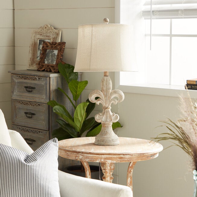 Set Of 2 White Polystone French Country Table Lamp, , alternate image number 8