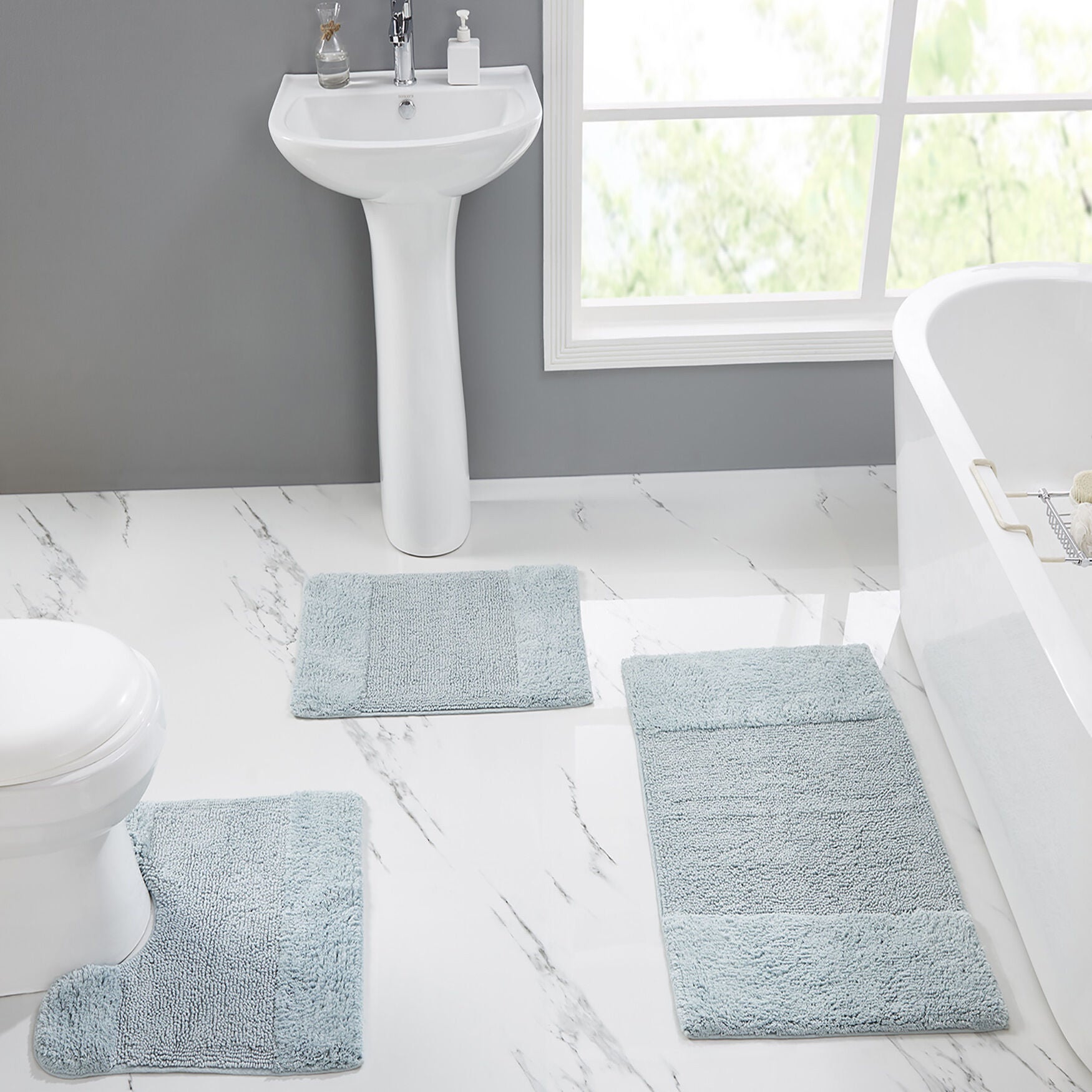 Granada Collection 100% Cotton 3 Piece (17 inches X 24 inches | 20 inches X 20 inches | 21 inches X 34 inches) Bath Rug Set, BLUE, hi-res image number 0